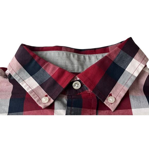 SAVANE STRETCH LONG SLEEVE BUTTON-UP SHIRT, MENS, L, RED BLUE WHITE PINK PLAID - Picture 2 of 10